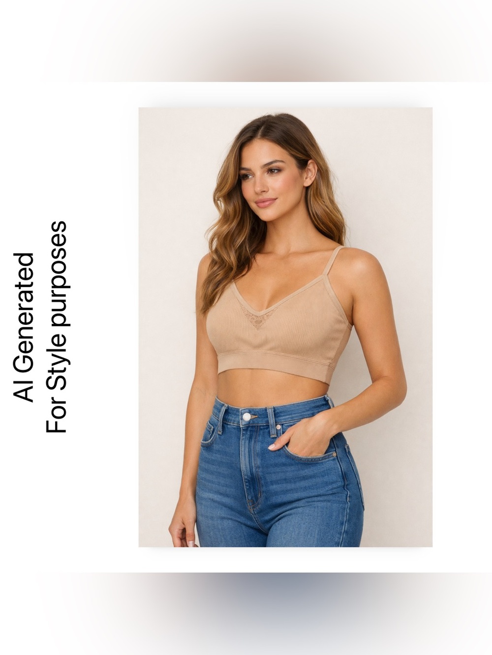 🇺🇸🆕 NWOT TAHARI | XL | TAN Seemless Bralette Lace back V-Neck - Picture 14 of 16